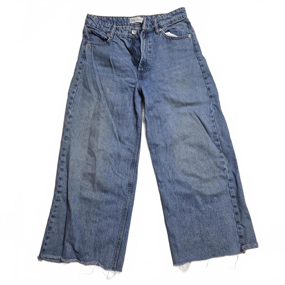 ZARA Wide Leg Blue Denim Jeans - Picture 1 of 3